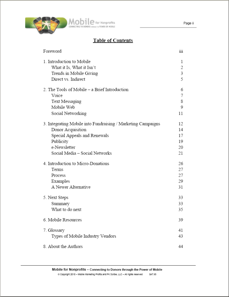 Table of Contents - Mobile for Nonprofits